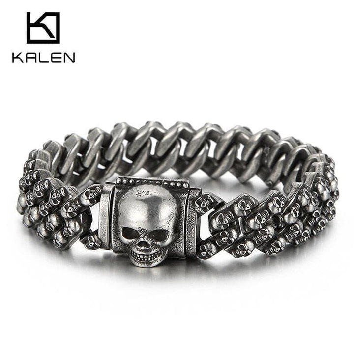 KALEN 16mm Cuban Chain Skull Stainless Steel Bracelet for Men - kalen