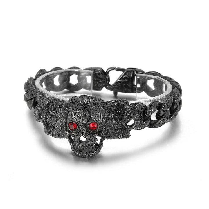 KALEN 16mm Punk Stainless Steel Skull Charm Blue Red Zircon Eyes Bracelet For Men - kalen