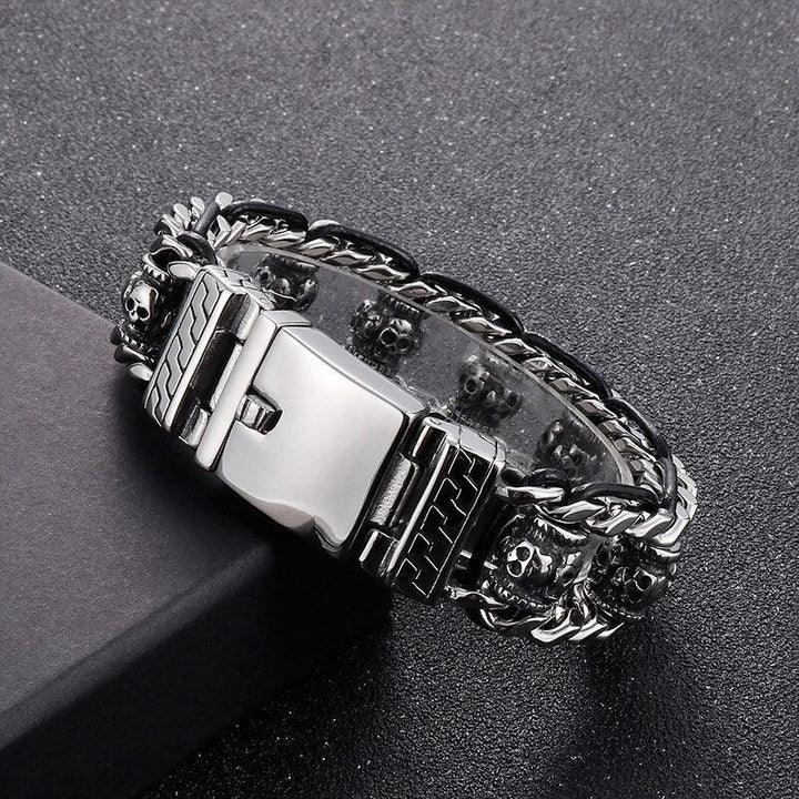 KALEN 20mm Punk Skull Charm Cowhide Leather Bracelet for Men - kalen