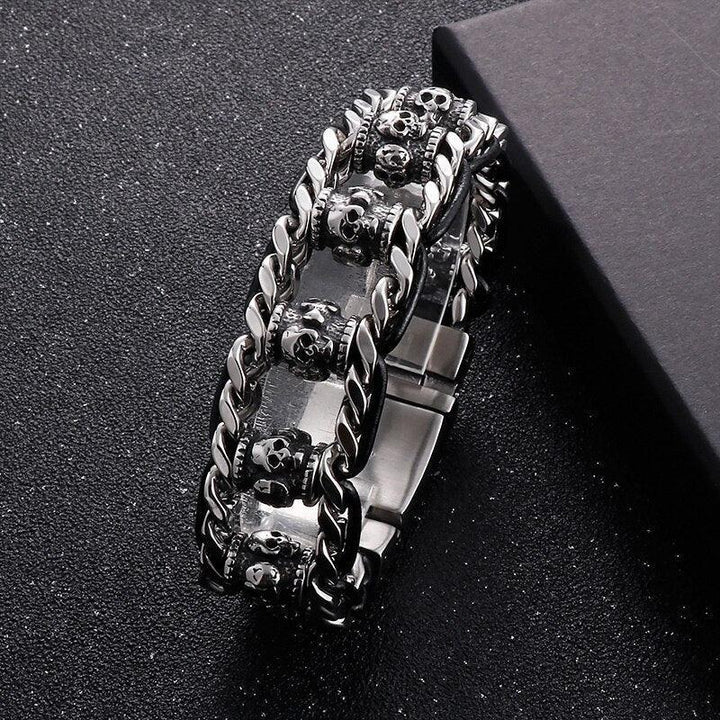 KALEN 20mm Punk Skull Charm Cowhide Leather Bracelet for Men - kalen