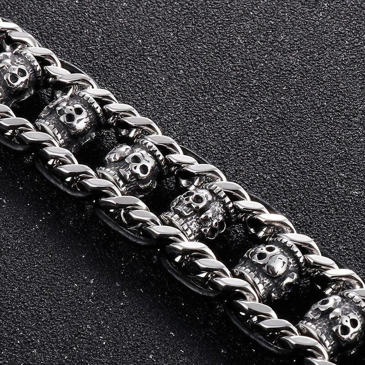 KALEN 20mm Punk Skull Charm Cowhide Leather Bracelet for Men - kalen