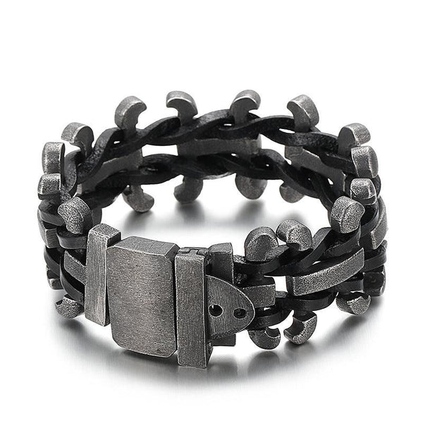 Kalen 30mm Leather Stainless Steel Bracelet For Men - kalen