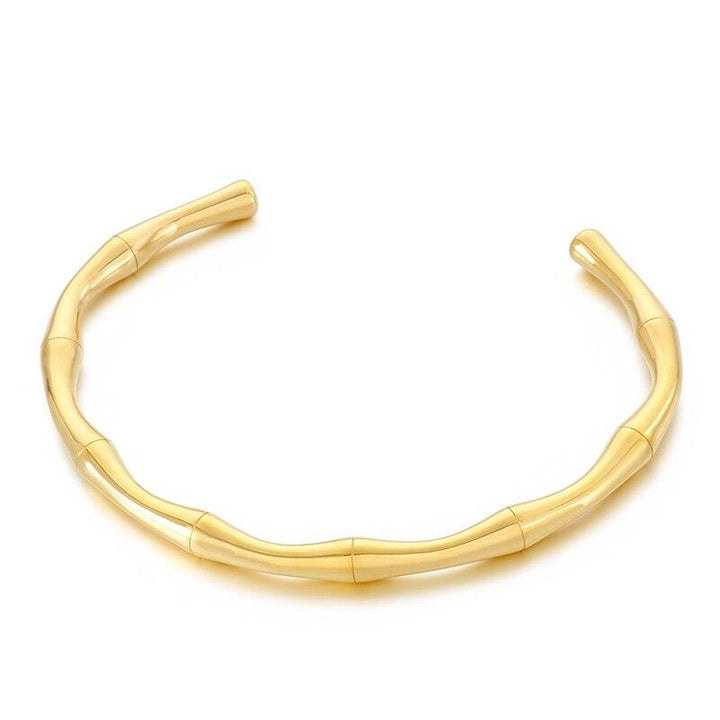 KALEN 5mm Stainless Steel Gold Color Bamboo Joint Cuff Bangles Bracelet For Women - kalen