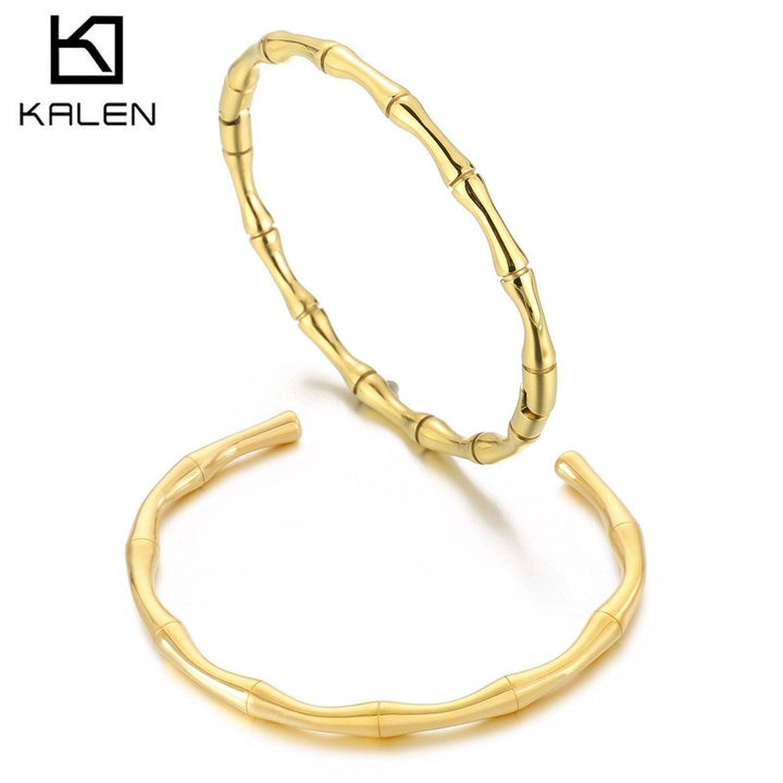 KALEN 5mm Stainless Steel Gold Color Bamboo Joint Cuff Bangles Bracelet For Women - kalen