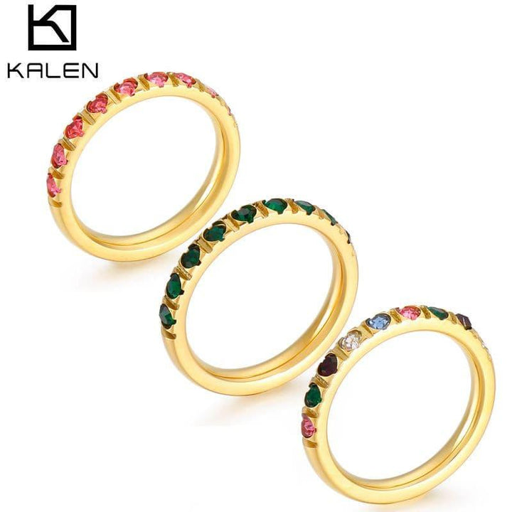 Kalen 6 Colors Shiny Round Zircon Women Rings Gold Color Female Daily Wear Stylish Colorful Rings Anniversary Girl Gift Jewelry.