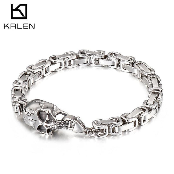 Kalen 6mm Byzantine Chain 13mm Skull Charm Bracelet For Men - kalen