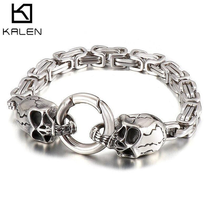 Kalen 6mm Byzantine Chain Skull Charm Bracelet for Men - kalen