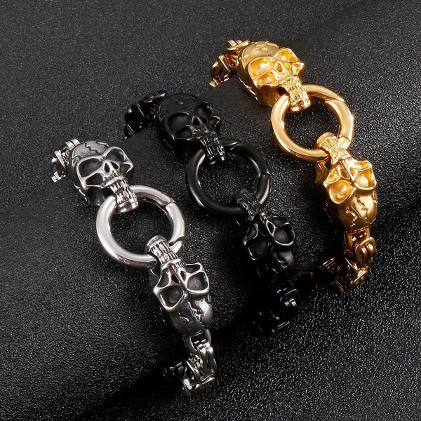 Kalen 6mm Byzantine Chain Skull Charm Bracelet for Men - kalen