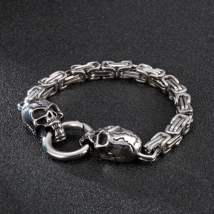 Kalen 6mm Byzantine Chain Skull Charm Bracelet for Men - kalen