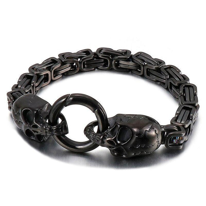 Kalen 6mm Byzantine Chain Skull Charm Bracelet for Men - kalen