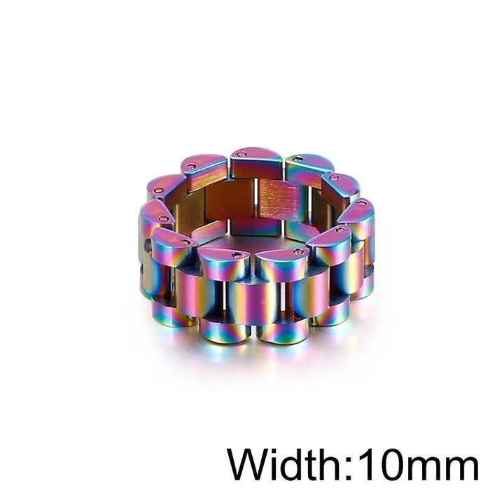 Kalen 8/10mm Rose/Blue/Gold Color Watch Link Chain Stainless Steel Rings For Men Women - kalen