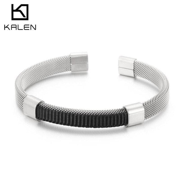 Kalen 8mm Stainless Steel Leather Cuff Bracelet Bangles for Men - kalen