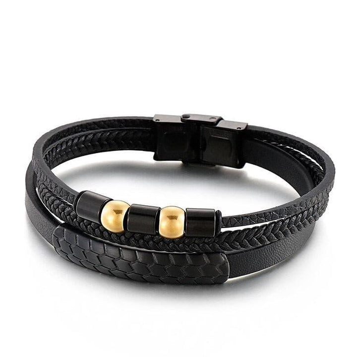 Kalen 9mm Multy layer Chain Stainless Steel Leather Bracelet for Men - kalen