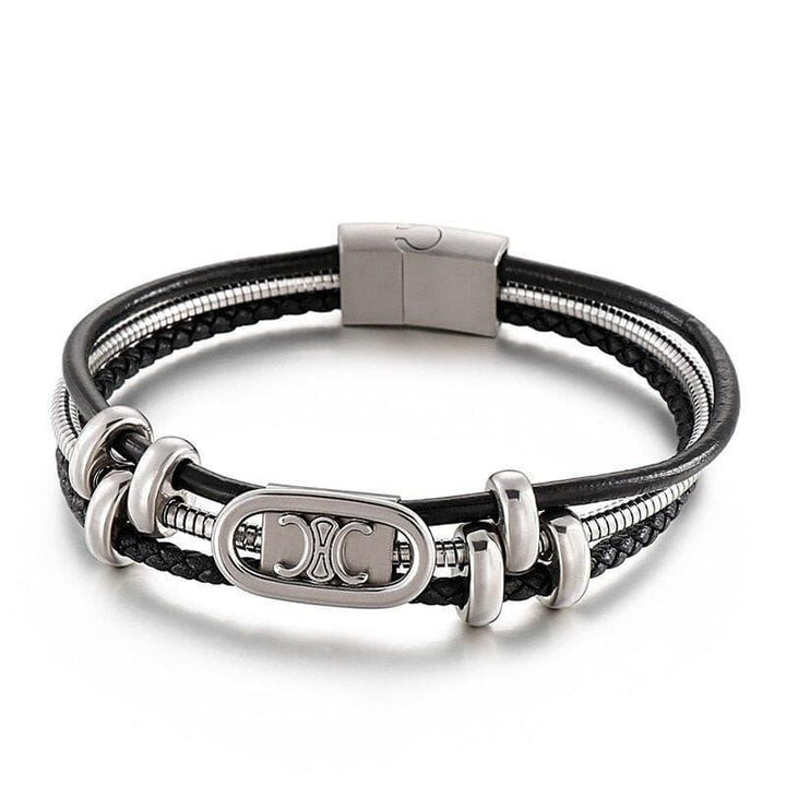 Kalen 9mm Multy layer Chain Stainless Steel Leather Bracelet for Men - kalen