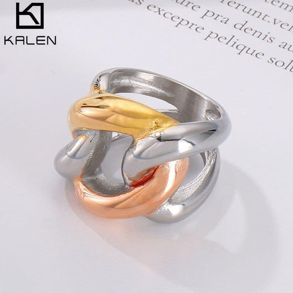 Kalen New Creative Geometric Element Knot Metal Mixing Colors Rings For Woman Fashion Jewelry Luxury Party Girl's Unusual Ring.