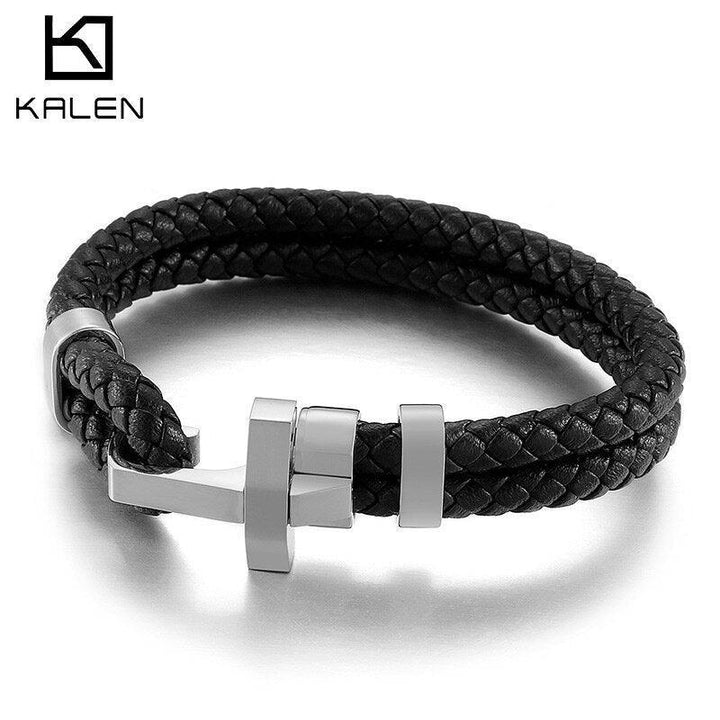 Kalen Punk 12mm Cowhide Double Layer Stainless Steel Style Bracelet For Men - kalen