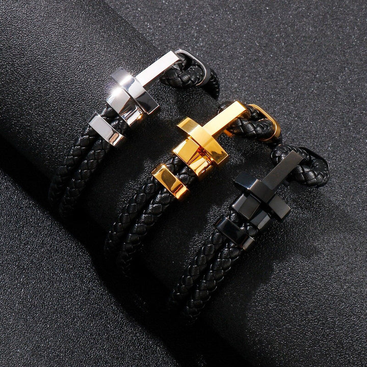 Kalen Punk 12mm Cowhide Double Layer Stainless Steel Style Bracelet For Men - kalen