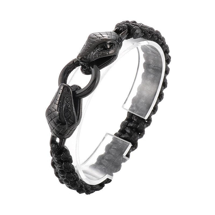 KALEN Punk 12mm Wax Rope Leather Stainless Steel Snake Animal Charm Bracelet for Men - kalen