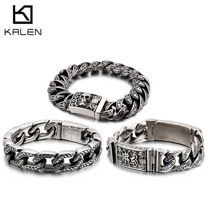 KALEN Punk 15/16mm Cuban Chain Skull Charm ID Bracelet For Men - kalen