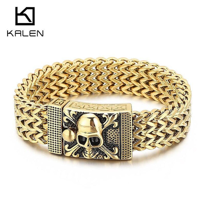 Kalen Punk 17mm Stainless Steel Skull Charm Bracelet for Men - kalen