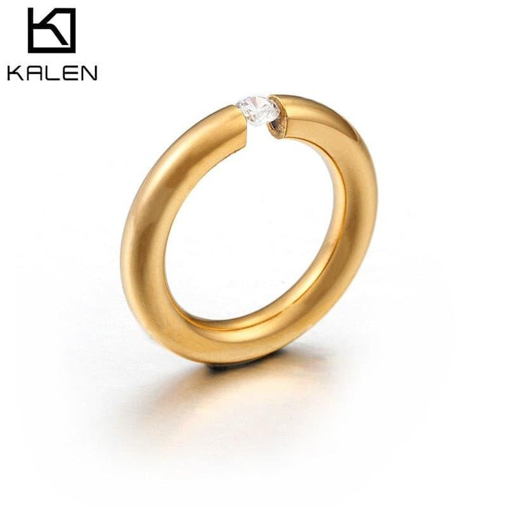 KALEN Simple Design 4 Colors Bague Stainless Steel & Cubic Zirconia Finger Rings For Women Anillos Mujer Jewelry Wedding Bands.