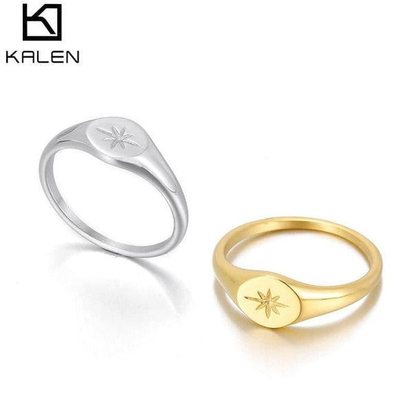 KALEN Simple North Star Starburst Signet Rings Simple Gold Color Geometry Ring Finger Stacking Band Jewelry Ring Party Gift.