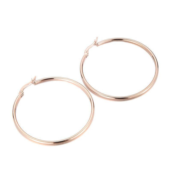Kalen 12/15/20/25 30/40/50/60/70 80/90/100X2mm Rose Gold Wholesale Stainless Steel Circle Hoop Earrings for Women - kalen
