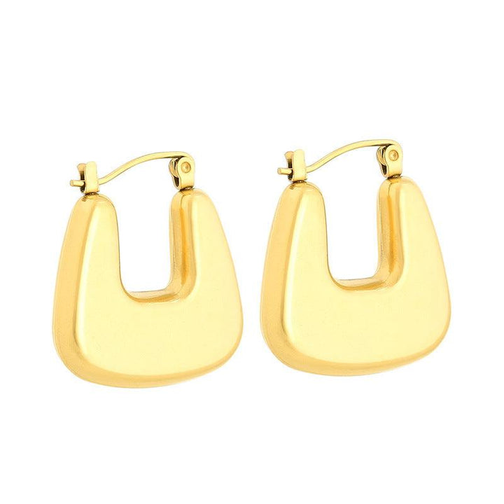 Stainless Steel Chunky Hollow U-Shape Hoop Earrings - kalen