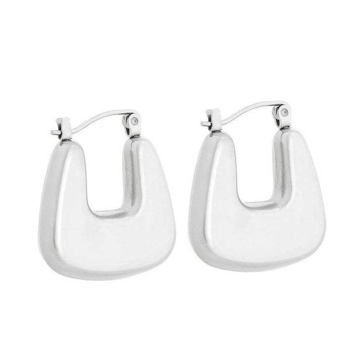 Stainless Steel Chunky Hollow U-Shape Hoop Earrings - kalen