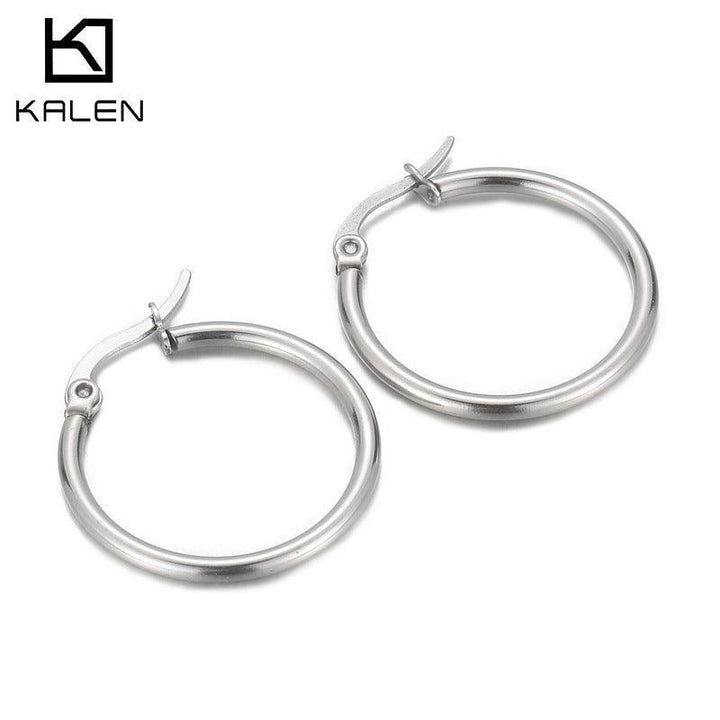 Kalen 12/15/20/25 30/40/50/60 70/80/90/100X2mm Stainless Steel Wholesale Hoop Earrings for women - kalen