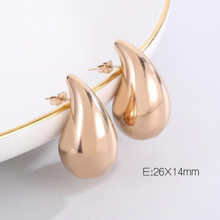 Stainless Steel Waterdrop Hollow Chunky Stud Earrings For Women - kalen