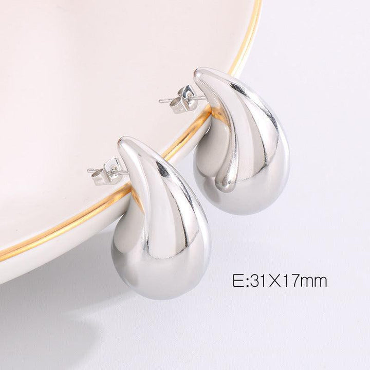 Stainless Steel Waterdrop Hollow Chunky Stud Earrings For Women - kalen