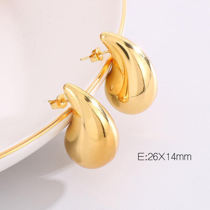 Stainless Steel Waterdrop Hollow Chunky Stud Earrings For Women - kalen